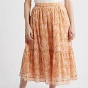Cleobella Charlene Organic Cotton Mulmul Maxi Skirts Size XL Cecil Blush Print
